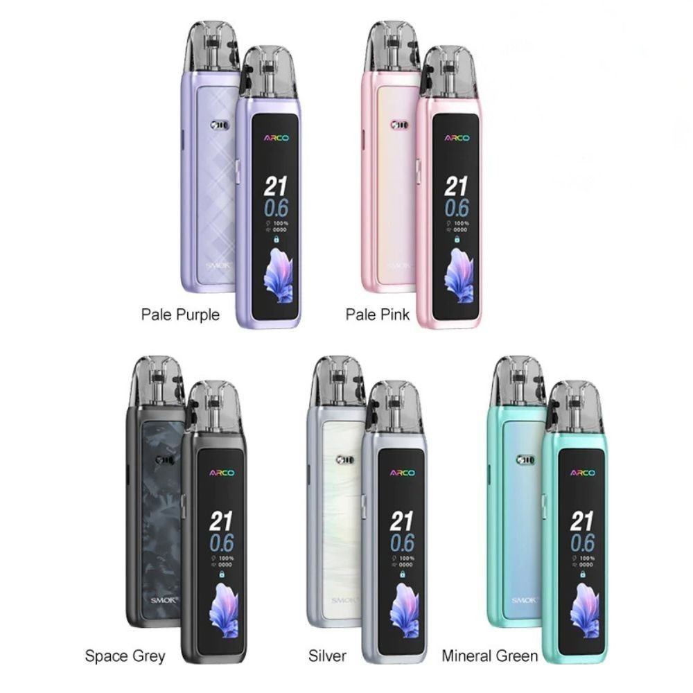 add_a_subheading_81_ The SMOK Arco Max Kit, featuring a sleek design and a vibrant 2.25-inch smart display, this compact pen-style pod system brings a fresh level of customization and convenience to your vape experience. With 4 unique themes and intuitive controls, the Arco Max Kit is as functional as it is fashionable. Designed to support both MTL (Mouth-to-Lung) and RDL (Restricted Direct Lung) vaping styles, the Arco Max utilizes SMOK Arco Pod Cartridges with optimized resistance options. It houses a built-in 1300mAh rechargeable battery, Type-C fast charging, and intelligent power output adjustments based on the pod inserted. Compatible With SMOK Acro Replacement Pods Specifications Dimensions: 112.5 x 26 x 17.2 mm Pod Capacity: 2ml / 3ml (with 0.4Ω cartridge) Battery: 1300mAh (Rechargeable and Removable) Resistance Range: 0.6Ω – 2.5Ω ±5% Adjustable Wattage: 5W – 30W Filling Method: Top-side fill Airflow: Precise damping system with adjustable control Draw-Activated Firing Smart Features: Automatic pod detection & output adjustment 2.25-inch TFT display showing wattage, resistance, lock mode & animations 4 customizable UI themes: Ribbon, Rainbow, Pink, Turkey Charging: Type-C Compatible with: Arco Pod Cartridges Ideal for: MTL / RDL vaping Includes 1 x SMOK Arco Max S Device 1 x Arco Pod Cartridge 0.6Ω (2ml) 1 x Arco Pod Cartridge 0.8Ω (2ml) 1 x Type-C Charging Cable 1 x User Manual